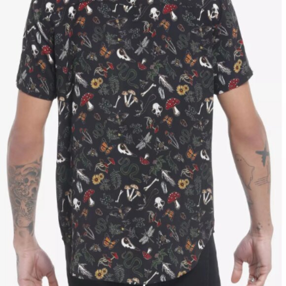 Mens Social Collision Mushroom/Bugs Print Rayon Button Up Shirt Size S - Picture 4 of 11
